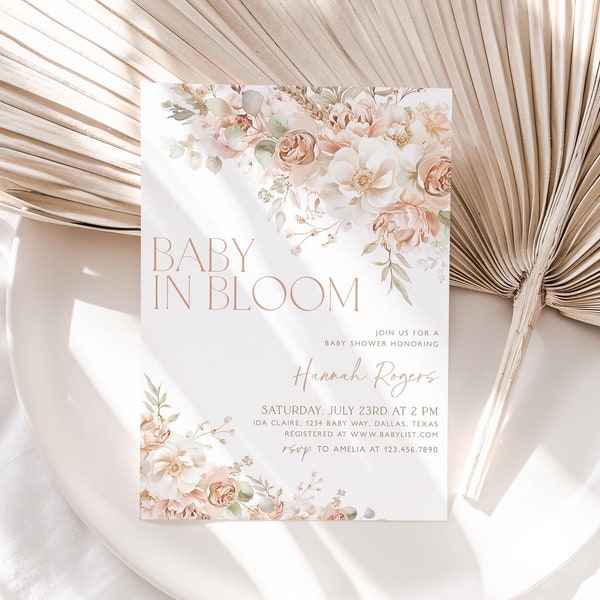 Baby in Bloom Invitation, Neutral Florals Baby Shower Invitation, Gender Neutral Baby Shower, Baby Shower Invite, Floral Baby Brunch, BBS95