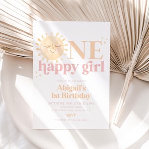 One Happy Girl Birthday Invite, Sunshine Invitation, Sunshine Girl 1st Birthday Invitation, One Happy Girl 1st Birthday Invitation, BD76