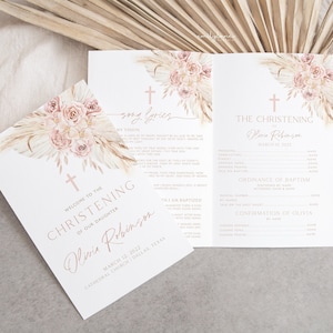 Boho Christening Programs, Printable Baptism Program Template, Printable Pink Boho Baptism Program, Pink Boho Baptism, Order of Events, BT6