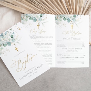 Baptism Programs, Printable Christening Program Template, Printable Greenery Baptism Program, Greenery Gold Baptism, Order of Events, BT1