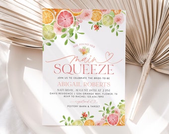 Main Squeeze Bridal Shower Invitation, Citrus Lemon Bridal Shower Invite, She Found Her Main Squeeze, Pastel Citrus Bridal Shower, BS44