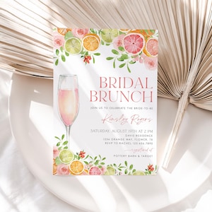 Bridal Brunch Shower Invitation, Brunch and Bubbly Bridal Shower Invite, Pastel Bridal Shower Invite, Citrus Bridal Shower Template, BS43