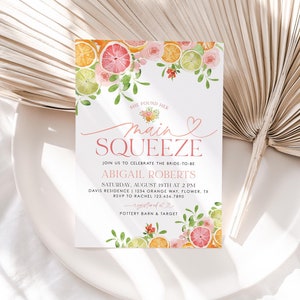 Main Squeeze Bridal Shower Invitation, Citrus Lemon Bridal Shower Invite, She Found Her Main Squeeze, Pastel Citrus Bridal Shower, BS44