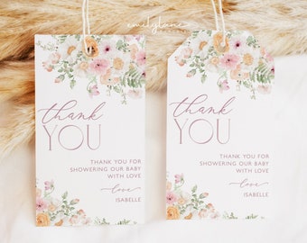 Floral Baby Shower Favor Tag, Purple Pink Floral Thank You Tag, Baby in Bloom Baby Shower Favor Tag, Editable Tag, Printable Tag, BBS94