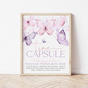 Butterfly First Birthday Time Capsule, 1st Birthday Time Capsule Sign, Butterfly Girls 1st Birthday, First Birthday Girl Time Capsule, BD18