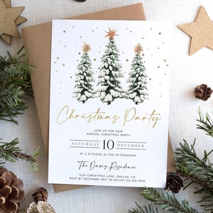 Christmas Party Invitation, Holiday Party Invitation Template, Editable Christmas Tree Invitation, Christmas Tree, Work Holiday Party, CP09
