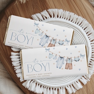 Baby Shower Chocolate Bar Wrapper Printable, Blue Baby Clothesline, Blue Baby Shower Candy Bar Wrapper Template, Boy Baby Shower, BBS119