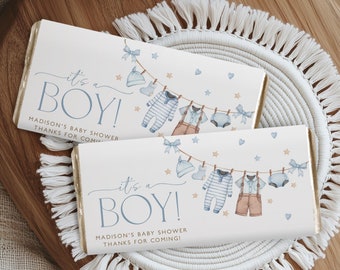 Baby Shower Chocolate Bar Wrapper Printable, Blue Baby Clothesline, Blue Baby Shower Candy Bar Wrapper Template, Boy Baby Shower, BBS119