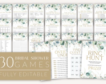 Greenery Bridal Shower Games, Bridal Shower Editable Games, Printable Games, Eucalyptus Games Pack, Eucalyptus, Bridal Games, Jules