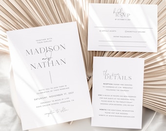 Minimalist Wedding Invitation Suite Template, Editable Modern Wedding Invite, Modern Minimalist Wedding Invite, Wedding Invitation, Lana