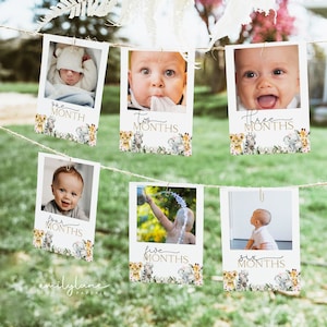 Wild One Girl First Year Photo Banner, 1st Birthday Milestone, First Year Month Photos, Monthly Photo Banner, Safari Birthday, BD06