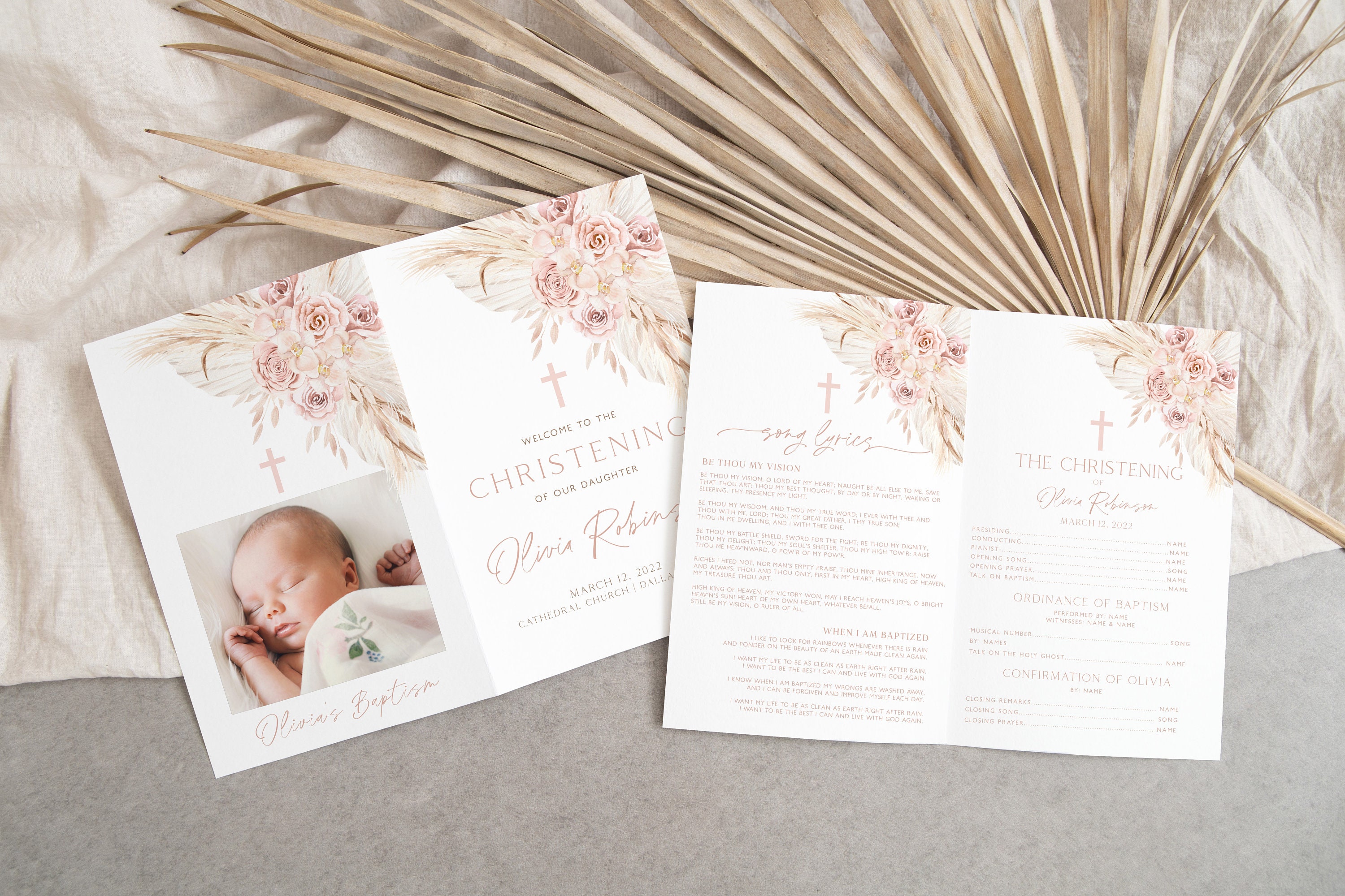 Templates Paper & Party Supplies Paper Printable Boho Baptism Program