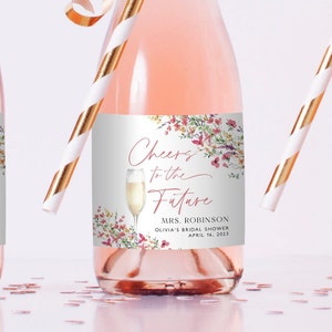 Hot Pink Wildflower Bridal Shower Mini Champagne Label, Cheers to the Future Mrs, Champagne Label, Cheers Wine Label, Bridal Champagne, BS36