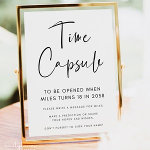 Tijdcapsule sjabloon, tijdcapsule eerste verjaardag, tijdcapsule babyshower, tijdcapsulekaarten, moderne minimalistische verjaardagsfeestje, E1