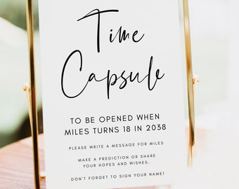 Time Capsule Template, Time Capsule First Birthday, Time Capsule Baby Shower, Time Capsule Cards, Modern Minimalist Birthday party, E1