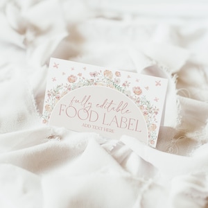 Babyparty-Lebensmitteletiketten, florale Lebensmitteletikettenkarte, Lebensmittelzeltkarte, Mädchen-Baby-in-Blüte-Dusche-Lebensmittelanhänger, gefaltete Lebensmittelkarte, Zeltetiketten, BBS103