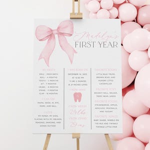 Pink Bow 1st Birthday Meilenstein Schild, Pink Coquette Bow Meilensteintafel, 1 Geburtstagskind, Pink, BD126