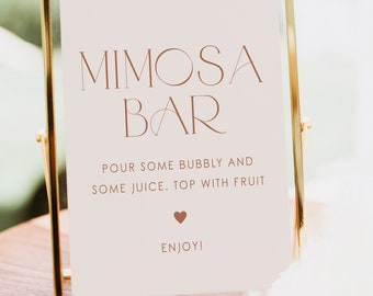Boho Mimosa Bar teken, minimaal Mimosa Bar teken, Boho douche Mimosa Bar teken, Instant Download, bewerkbare baby bruids douche DIY, H1
