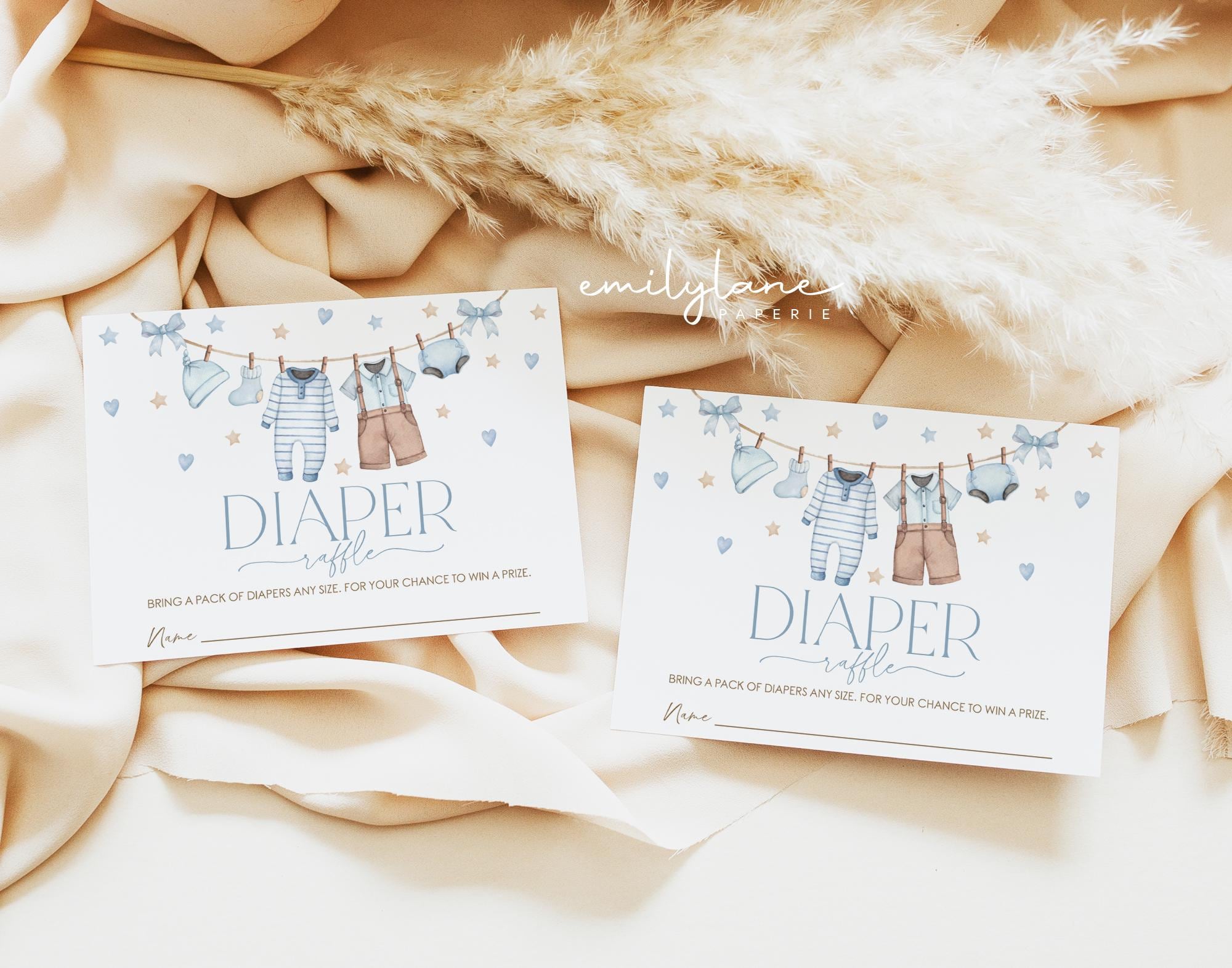 Clothes Line Raffle Baby Clothes Diaper Raffle Card, Blue Baby Shower Diaper Raffle Card ...