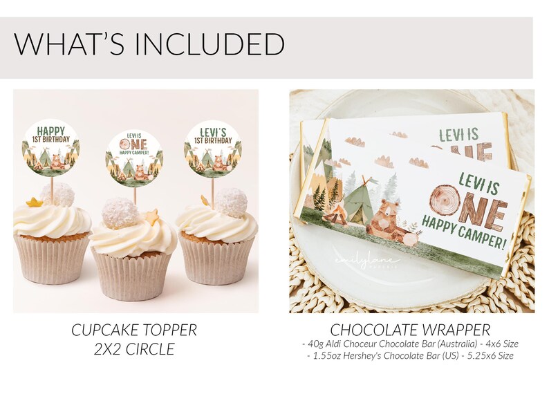 One Happy Camper 1st Birthday Invitation Bundle, Camping Bear Birthday