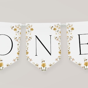 Bee High Chair Banner Printable, 1st Bee Day Banner For High Chair, Wildflower Bee 1st Birthday Decor, Birthday ONE High Chair Banner, BD15