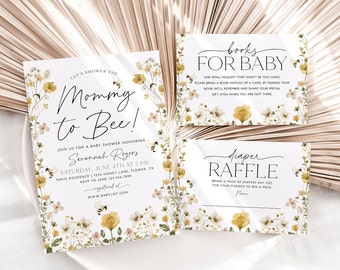 Bee Baby Shower Invitation Set, Mommy to Bee Baby Shower Invite, Bee Baby Shower Invitation, Wildlfower Baby Shower Invite, Floral, BBS31