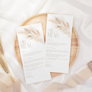 Szablon menu boho, menu na wieczór panieński do druku, menu trawy pampasowej, menu edytowalne, menu na wieczór panieński boho, menu boho pampasowe, BS25