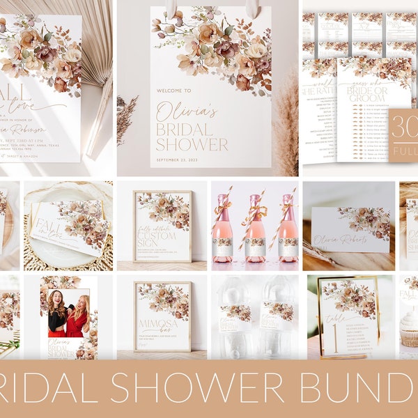 Fall in Love Bridal Shower Invitation Bundle, Fall Floral Bridal Shower Invitation and Game Bundle, Editable Games, Fall Bridal Shower, BS38