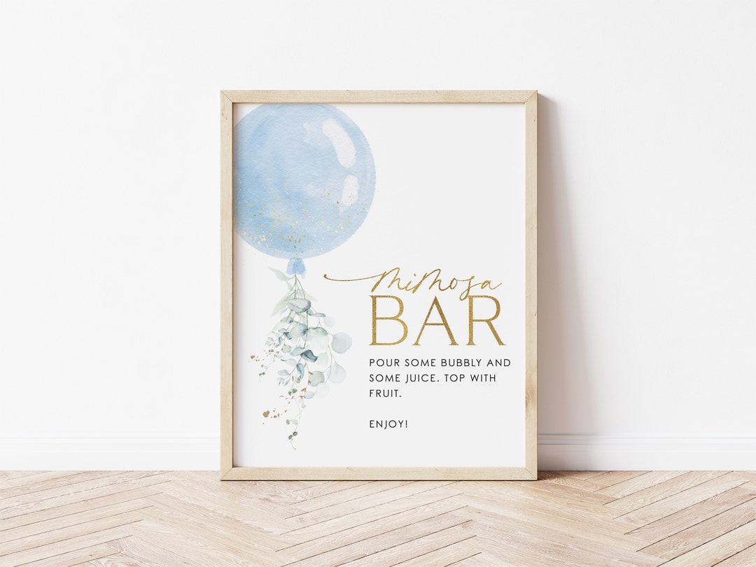 Mimosa Bar Sign, Blue Balloon Mimosa Bar Sign, Boy Baby Shower Mimosa