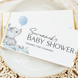 Elephant Chocolate Bar Wrapper, Blue Candy Bar Wrapper Template, Baby Shower Candy Bar Wrapper, Shower Favors, Baby Boy Shower, BBS33