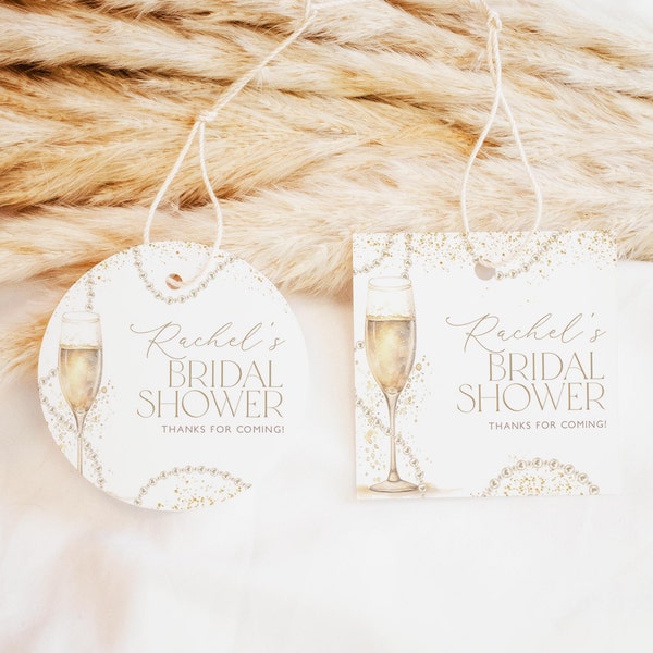 Bridal Shower Favor Tag, Pearls and Prosecco Bridal Shower Thank You Favor Tag, Bridal Shower Thank You, Bridal Shower, Pearl Necklace, BS57