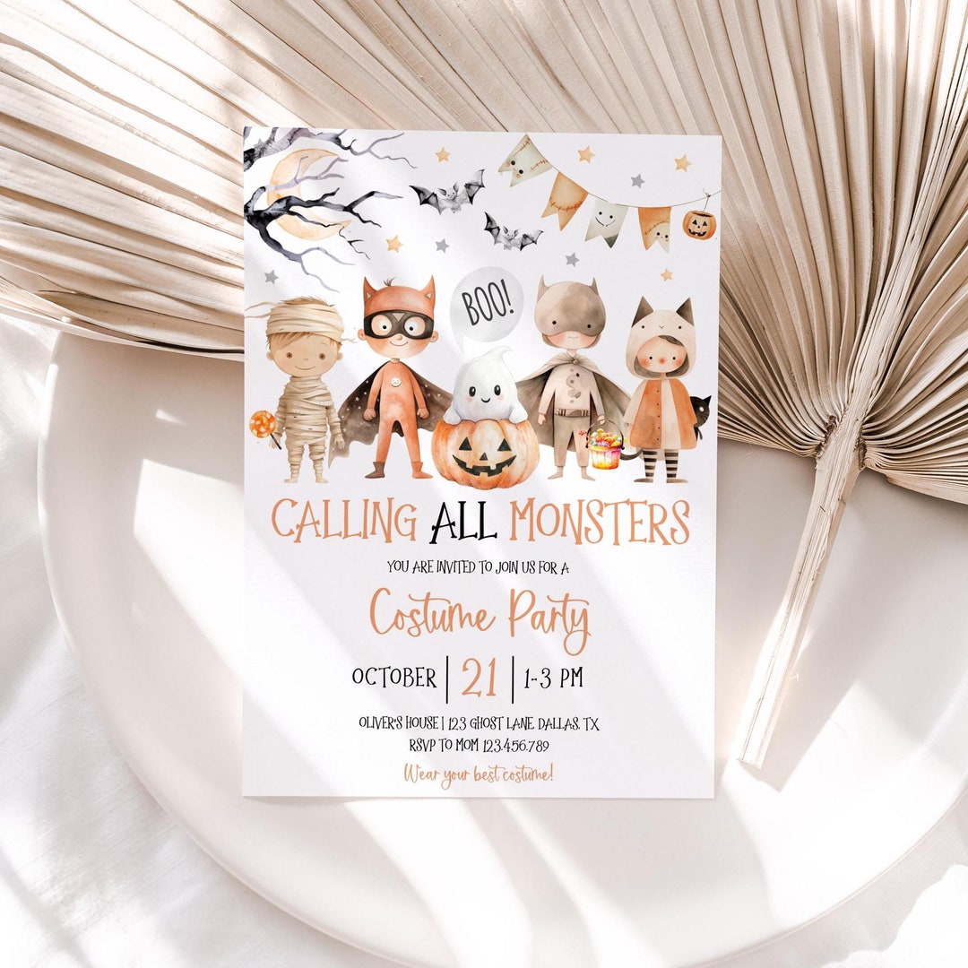 Calling All Monsters Halloween Party Invitation, Kids Halloween Party