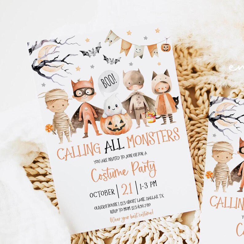 Calling All Monsters Halloween Party Invitation, Kids Halloween Party