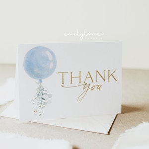 Baby Shower Thank You Card Template, Blue Balloon Thank You Card Printable, Blue Baby Shower Thank You, Instant Download, Boy Baby, BBS01