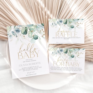 Greenery Baby Shower Invitation Set, Eucalyptus Invitation Template, Gender Neutral Baby Shower, Baby Boy, Printable, Editable Invite, BBS38