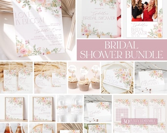 Love in Bloom Bridal Shower Invitation Bundle, Floral Bridal Shower Invitation and Games Bundle, Editable Games, Spring Bridal Shower, BS31