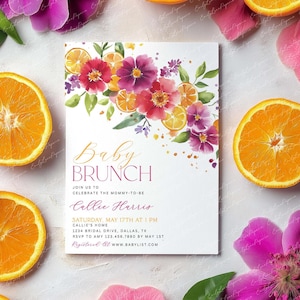 Citrus Baby Brunch Invitation Template, Bright Floral Citrus Baby Shower, Orange Citrus Baby Shower, Pink Orange Purple Citrus, BBS139