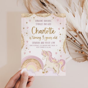 Unicorn Birthday Invitation Template, Unicorns Rainbows Sparkles and ...