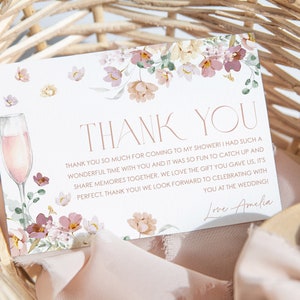 Bloemen dank u kaartsjabloon, roze dank u kaart Instant Download dank u kaart, bruids douche dank u, champagne dank u, BS28