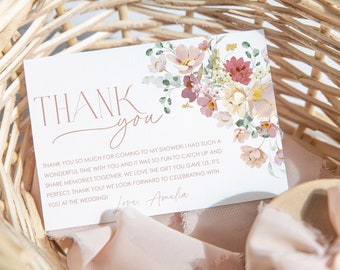 Floral Thank You Card Template, Printable Thank You Card Instant Download Thank You Card, Bridal Shower Thank You, Pink Thank You, BS22