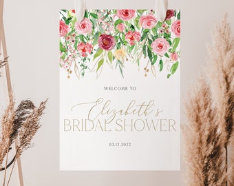 Floral Bridal Shower Welcome Sign Template, Bridal Shower Welcome Poster, Pink Bridal Shower Welcome Sign DIY, Pink Floral Bridal, BS07