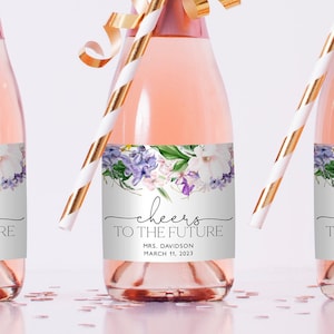 Floral Bridal Shower Mini Champagne Labels, Printable Wine Label, Pink Champagne Labels, Cheers Wine Labels, Spring Bridal Champagne, BS01