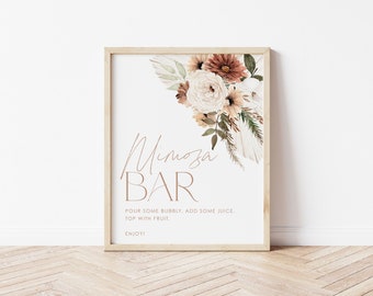 Bord boho bloemen mimosareep: decoratie bruidsdouche (digitale download)