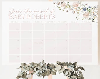 Wildflower Baby Shower Due Date Calendar, Girl Baby Birth Date Sign, Guess the Arrival Date Sign, Due Date Sign, Girl Baby Shower, BBS26