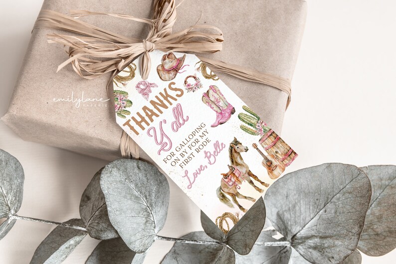 1st Rodeo Birthday Favor Tag, Pink Western Birthday Thank You Tag ...