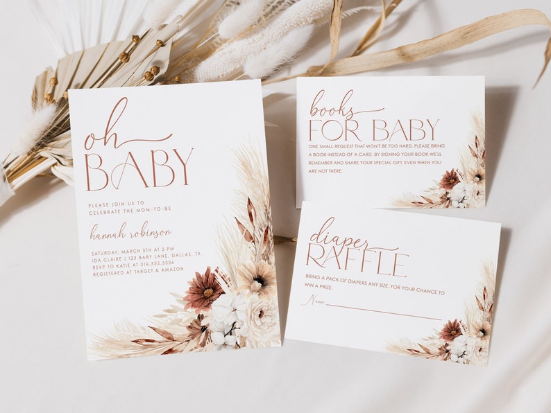 Boho Floral Baby Shower Invitation Set Boho Baby Shower Etsy