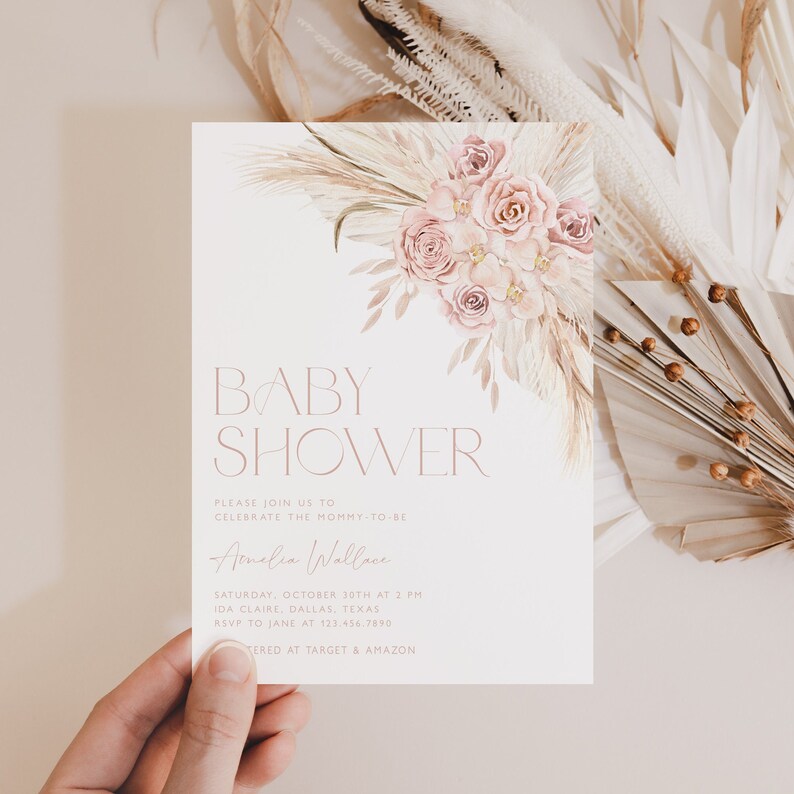 Pink Boho Baby Shower Invitation Boho Pink Baby Shower Etsy