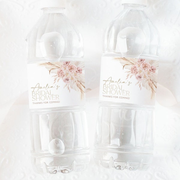 Étiquette rose bohème de bouteille d'eau, étiquette d'eau de douche nuptiale, étiquette imprimable de bouteille d'eau, autocollants d'étiquette d'eau de douche nuptiale bohème, BS33