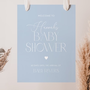 Blue Boho Baby Shower Welcome Sign, Minimal Baby Shower Welcome Poster, Modern Baby Shower Welcome Sign Printable, Boy Baby Shower, BBS18