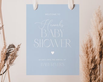 Blue Boho Baby Shower Welcome Sign, Minimal Baby Shower Welcome Poster, Modern Baby Shower Welcome Sign Printable, Boy Baby Shower, BBS18